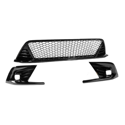 For 22-24 Civic Gloss Blk Type-R Style Front Lower Grill + Fog Light Bezel Cover