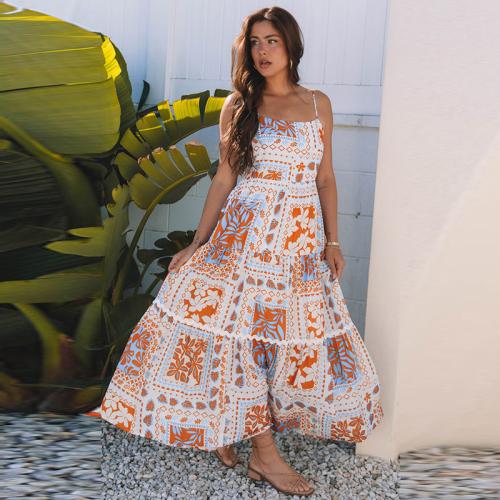 Polyester High Waist One-piece Dress mixed colors PC