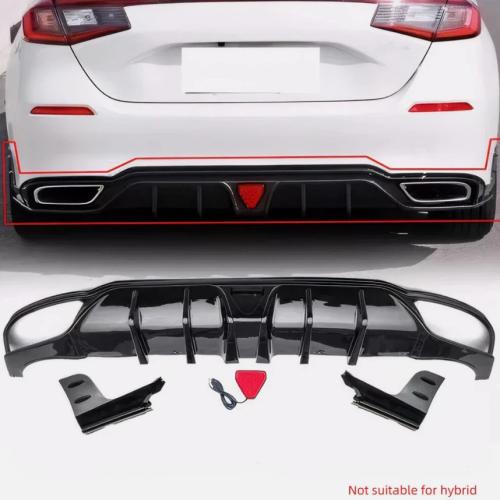 For 2022-2025 Honda  Fits For Civic 5dr Hatchback Glossy Black LED Rear Diffuser Kit