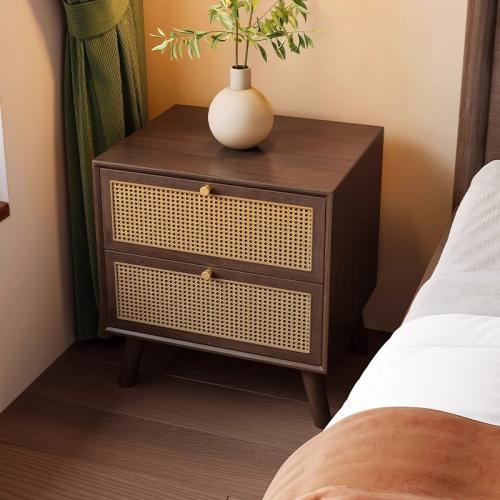 Rattan & Solid Wood Bedside Cabinet PC