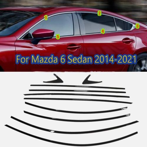 Glossy Black Car Window Molding Trim Strips 10PCS For Mazda 6 Sedan 2014-2021