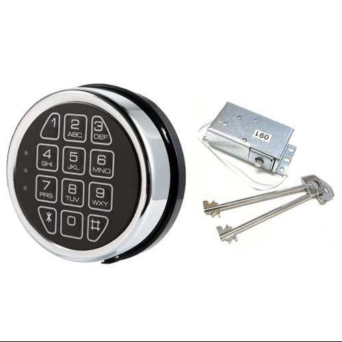 Safe lock Replacement Chrome Keypad Solenoid Lock & 2 Override Keys