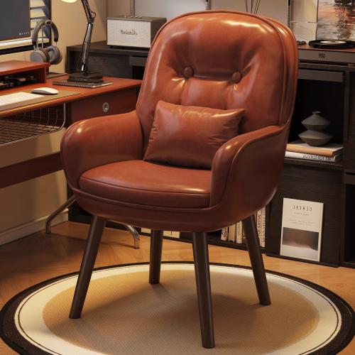 Waxed Leather & Solid Wood Office Chair Solid PC