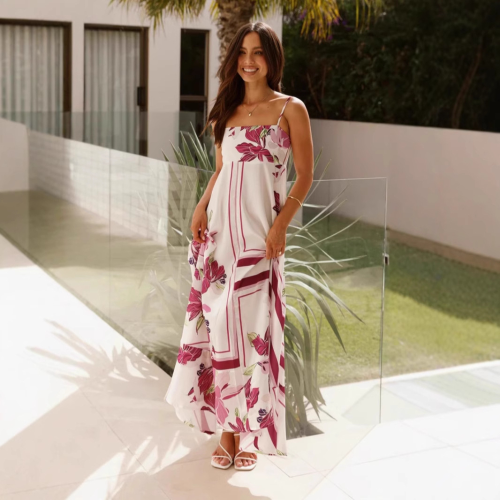 Polyester A-line & High Waist One-piece Dress purple PC