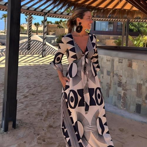 Polyester A-line One-piece Dress mixed colors PC