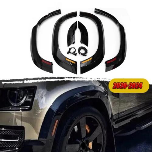 6Pcs Gloss Black Fender Flare Trim Arch w/ Light For Land Rover Defender 110 2020+