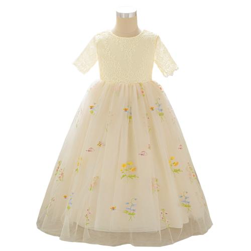 Gauze & Polyester lace Girl One-piece Dress champagne PC