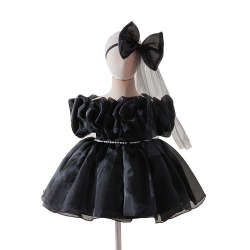 Polyester Girl One-piece Dress black PC