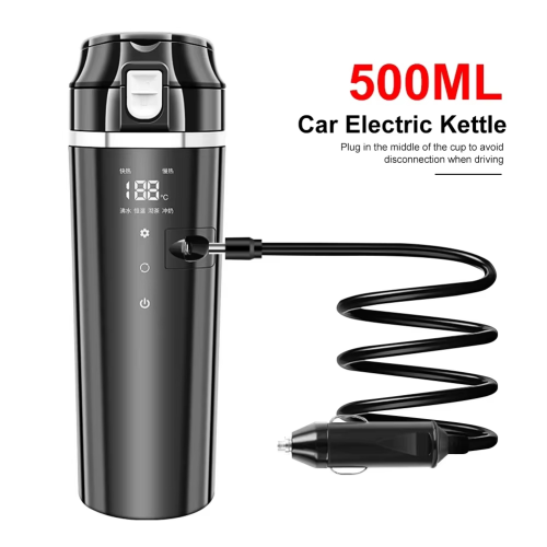 12V 24V Portable Car Heating Cup Electric Kettle Stainless Steel Water Warmer Bottle LCD Display
