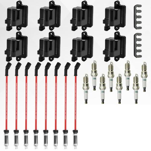 For Chevy GMC 4.8L 5.3L 6.0L 8.1L Square Ignition Coil & Spark Plug Wire Pack 8