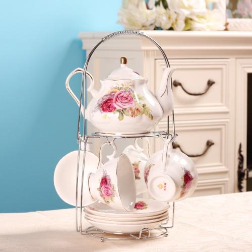   Porcelain Bone China Tea Sets Coffee Set with Metal Rack Tea Gift Sets