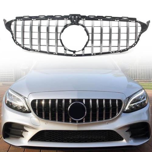 Front Grille for Mercedes W205 C43 2015-2018 GT R Style Silver With Camera Hole