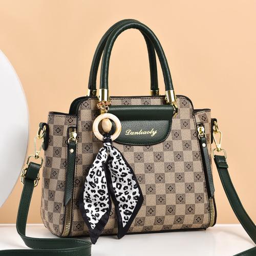 PU Leather with silk scarf Handbag durable & large capacity & waterproof plaid PC