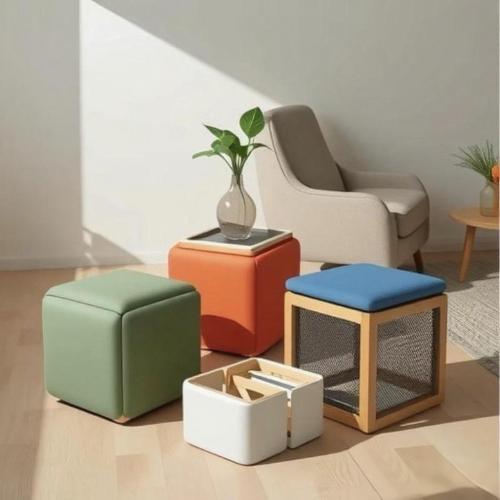 Leather & Zinc Alloy & Suede Multifunction Stool durable & hardwearing PC