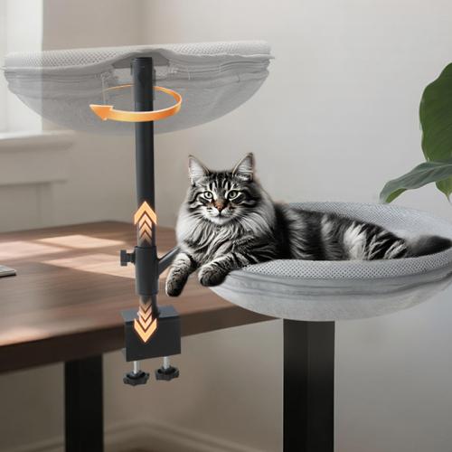 Metal & Plush & Mesh Fabric adjustable & rotatable Pet Bed for Cats Solid gray PC