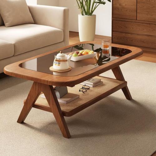 Toughened Glass & Rattan & Solid Wood Tea Table durable PC