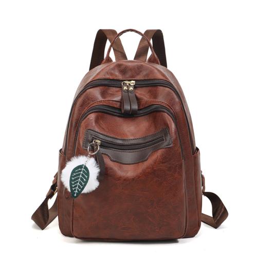 PU Leather Backpack with hanging ornament & large capacity PC