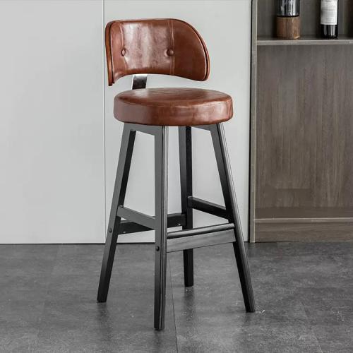 Waxed Leather & Sponge & Solid Wood Bar Stool durable PC