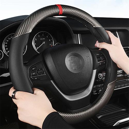 Black Leather 15 inch Car Steering Wheel Cover Breathable Anti slip Auto Protection