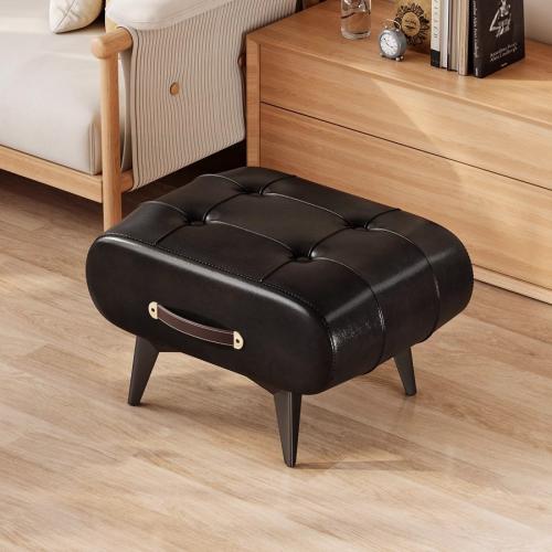 Waxed Leather & Metal & Sponge Soft & stackable Stool PC