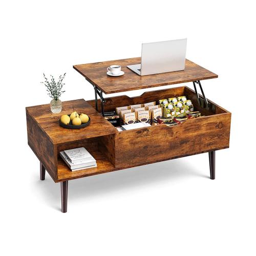 Medium Density Fiberboard & Metal Tea Table adjustable brown PC