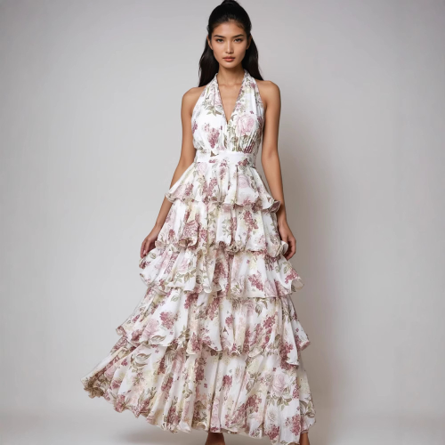 Polyester Halter & Layered One-piece Dress PC