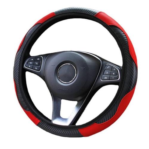 Car Steering Wheel Cover Red Black Leather Anti-slip For 15 inch/38cm Carbon Fiber
