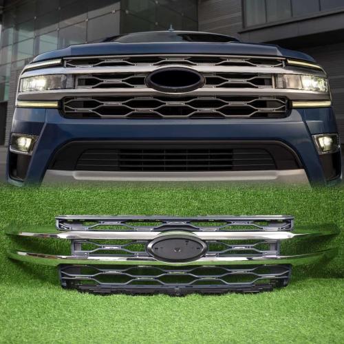 For 2022 2023 2024 Ford Expedition Front Bumper Grille Complete Grill Chrome