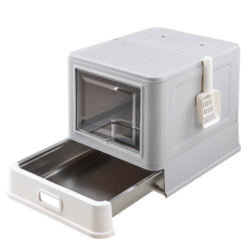 Polypropylene-PP & Stainless Steel & Plastic foldable Cat Litter Basin hardwearing & deodorant light gray PC