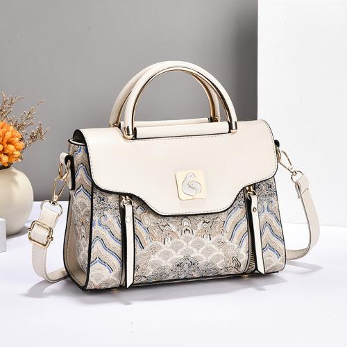 PU Leather Crossbody Bag contrast color & embroidered PC
