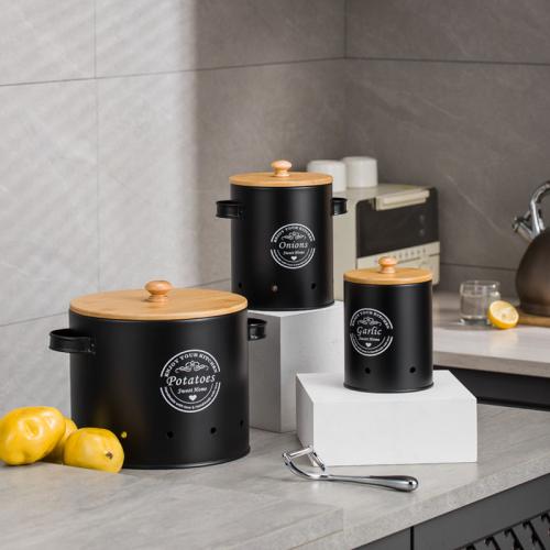 Carbon Steel shading Storage Jar dustproof & breathable Bamboo letter black Set