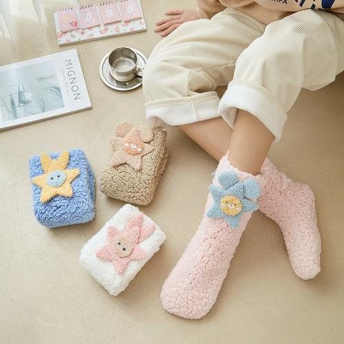 Polyester Women Floor Socks antifriction & thicken & anti-skidding & thermal embroider Cartoon : Pair