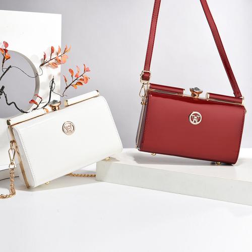 PU Leather Crossbody Bag with chain & sewing thread & with rhinestone PC