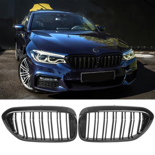 For BMW 5 Series G30 G31 17-20 Limo Touring Kidneys Grill GLOSS BLACK Double Bar