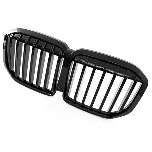 For BMW X7 G07 2023 2024 Gloss Black Single Line Front Bumper Kidney Grille