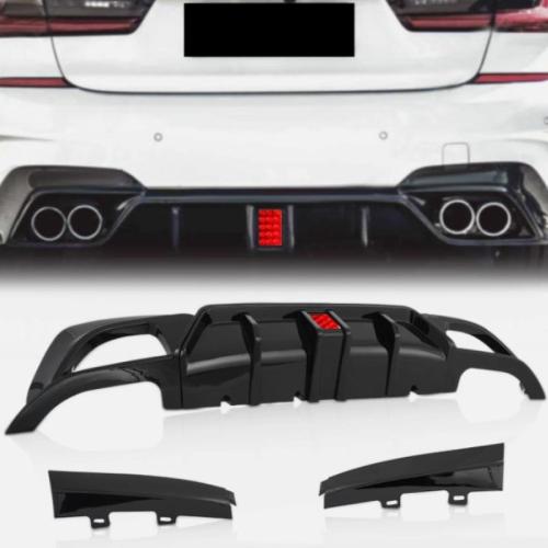 Gloss Black Rear Diffuser W/LED Light For 2019-2022 BMW G20 3 Series