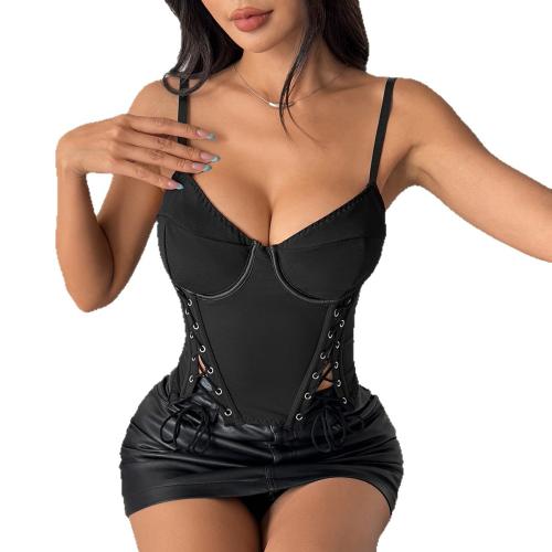 Polyester Waist-controlled & Slim & Lace Up & Push Up Tank Top backless black PC