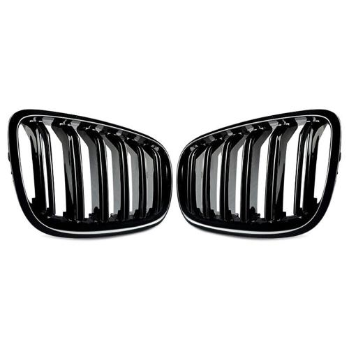Gloss Black Dual Line Front Kidney Grill Grille For 2014-2017 BMW X5 F15 X6 F16