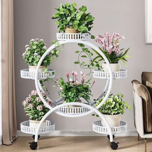 Metal Multilayer Flower Rack with caster & hollow stoving varnish PC