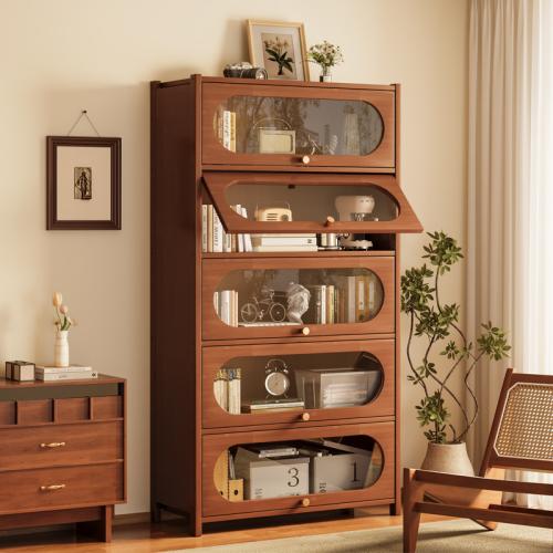 MDF Board & Moso Bamboo & Acrylic & Plastic Multilayer & dampproof Bookshelf dustproof Dark Brown PC