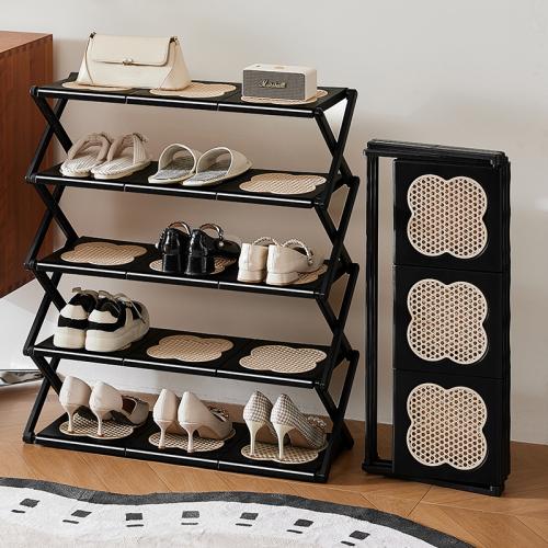 Steel Tube & Polypropylene-PP Multilayer & foldable Shoes Rack Organizer & hollow black PC