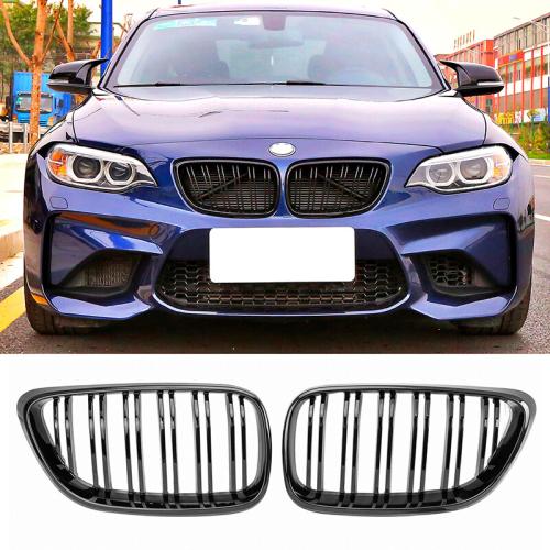 For BMW 2 Series F22 F23 F87 Kidney Grill Grille GLOSS BLACK GLOSSY Twin Bridge