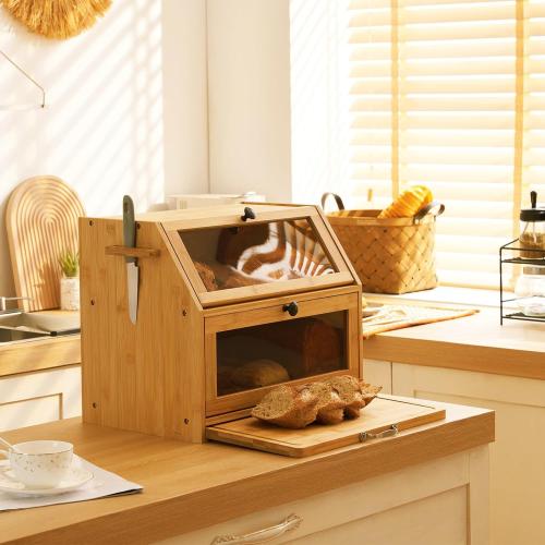 Bamboo & Acrylic Multifunction Food Storage Container Box dustproof & double layer & transparent PC