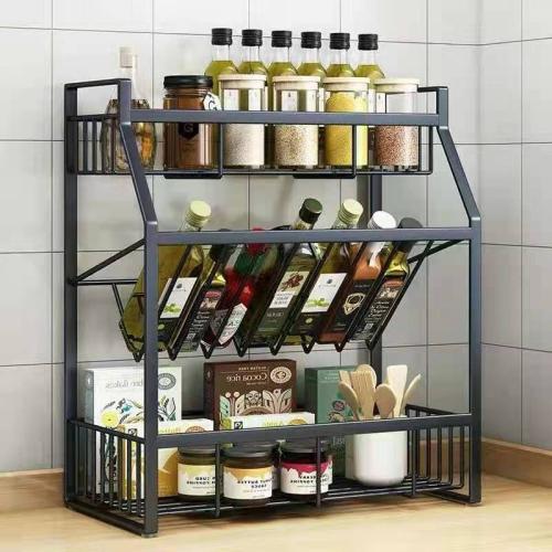 Carbon Steel Multilayer Kitchen Shelf black PC