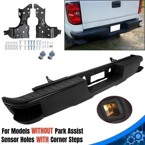 Black Rear Step Bumper Assembly For Chevy Silverado 1500 GMC Sierra 2014-2018