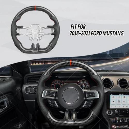Carbon Fiber Steering Wheel Fit For 2018-2023 Ford Mustang GT Red Line