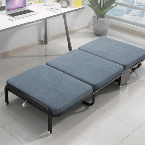 Steel & Wooden & Flannelette & Cotton Linen Foldable Bed with caster & adjustable Solid gray PC
