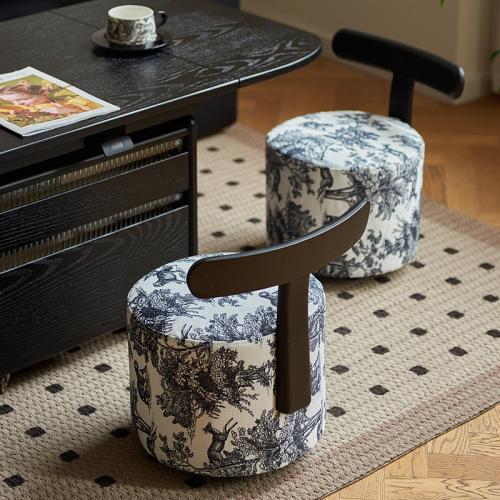 Cloth & Solid Wood Stool with caster PC