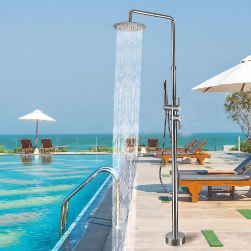 Freestanding Outdoor Shower Nickel Height Adjustable Outside Showers for Backyard Garden Pool Beach