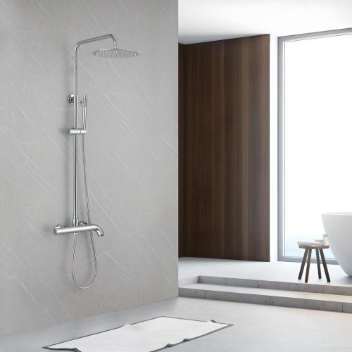 Exposed Shower System with Tub Spout Brushed Nickel Exposed Pipe Shower Faucet